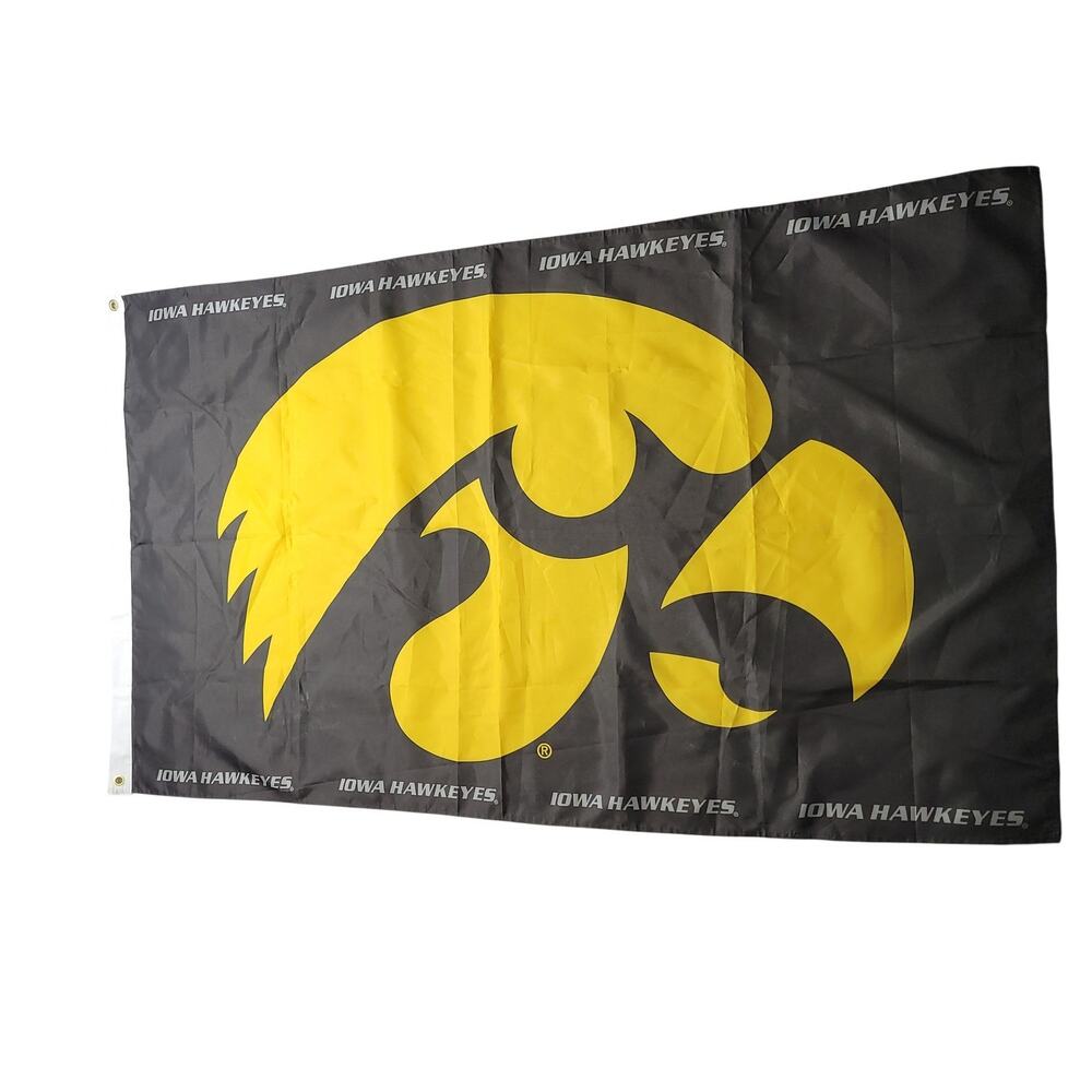 Iowa Hawkeyes 3x5 Banner Flag Black Gold NCAA Wall Decor Brass Grommets